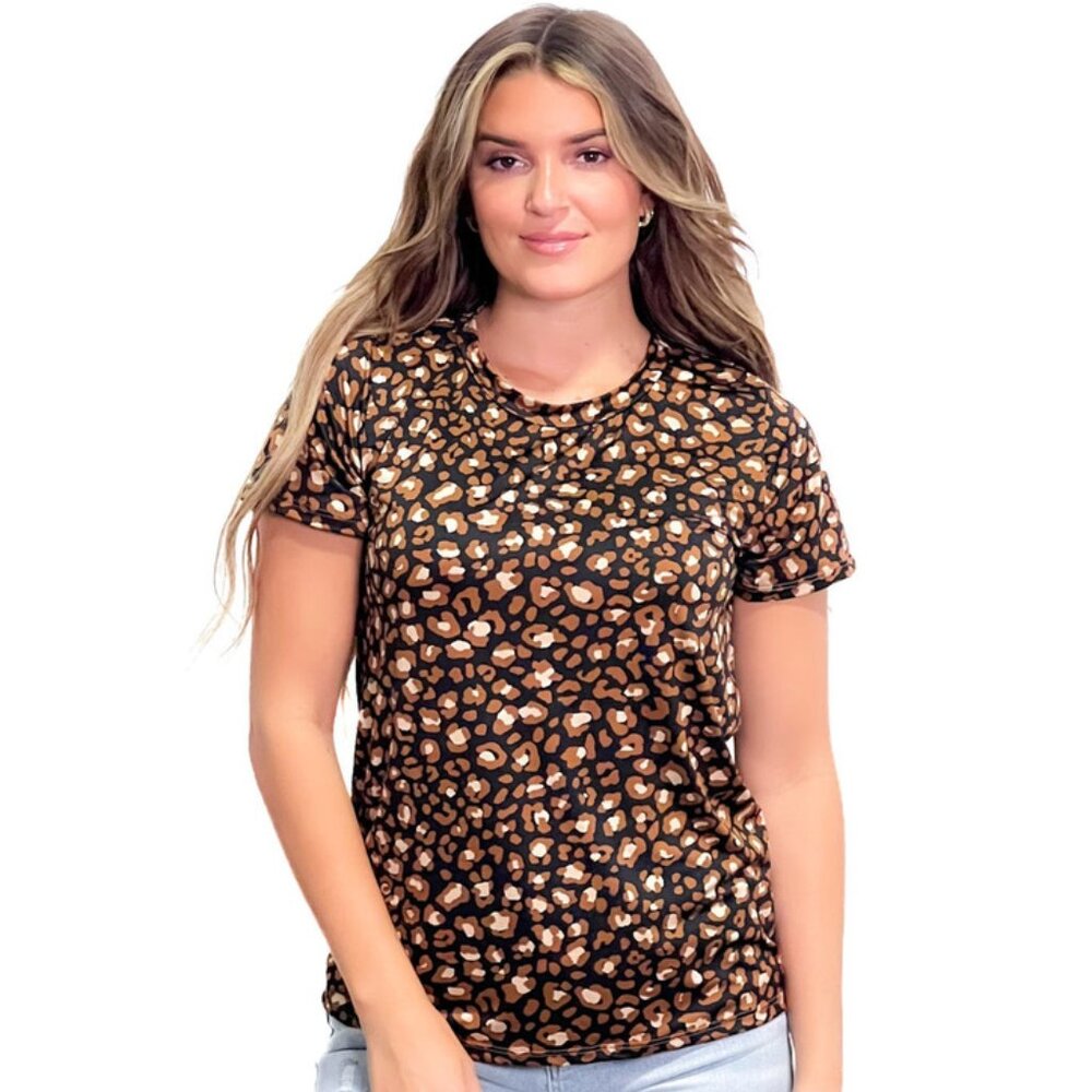 Brigitte Brianna shirt with a leopard print. Size small to medium